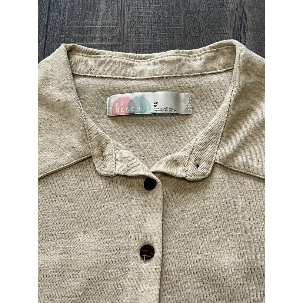 Free People Beach Linen Blend Smocked Cuff Button Down Shirt Dress Oatmeal XS - Picture 5 of 13